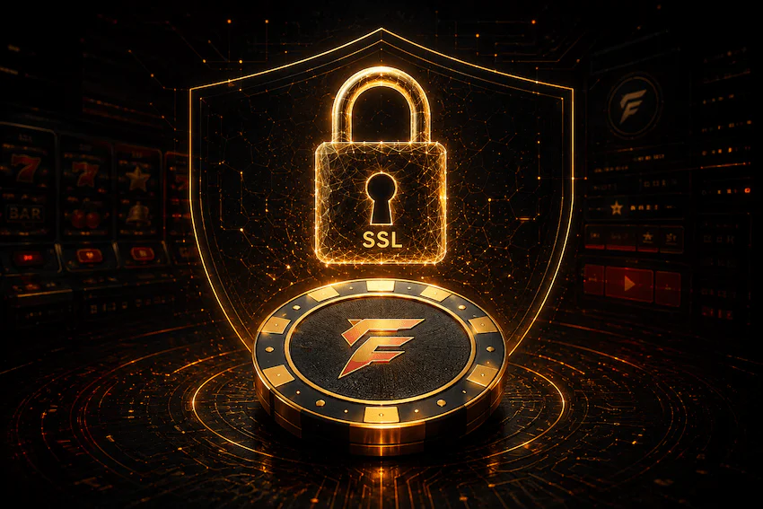 Sicherheit bei Fiery Play Casino mit SSL-Verschlüsselung, digitalem Schloss und geschützter Spielplattform.